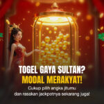 Undian bola emas bergaya oriental dengan naga, wanita berpakaian cheongsam merah, dan vibe kemewahan Togel Jackpot.